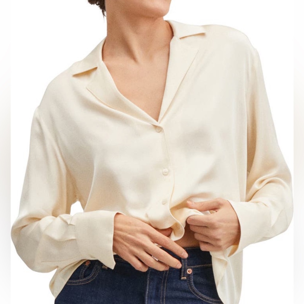 MNG MANGO Matte Satin Button Up Blouse